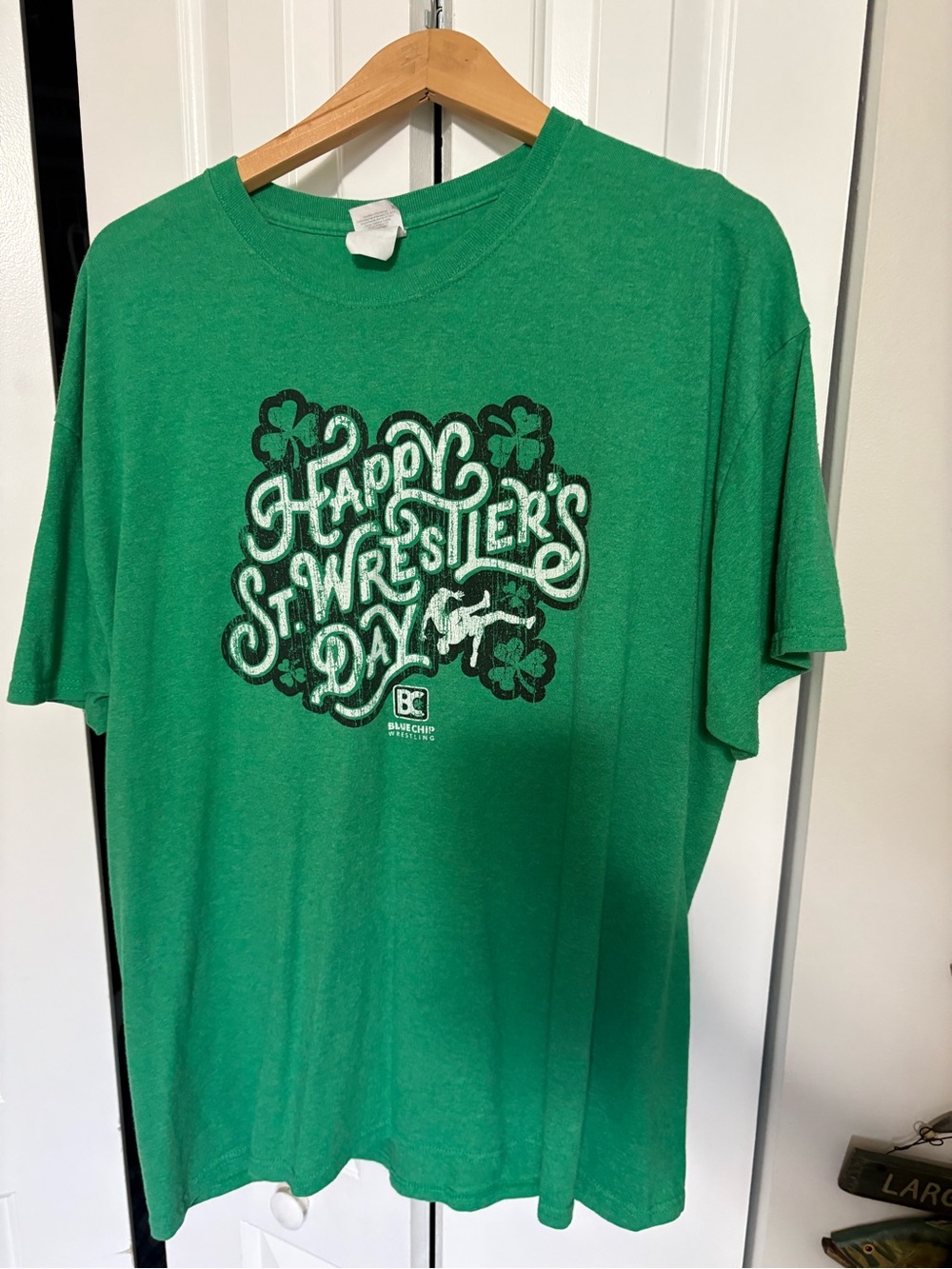 Men’s Happy St. Wrestler’s Day Blue Chip Wrestling Shirt XL Green